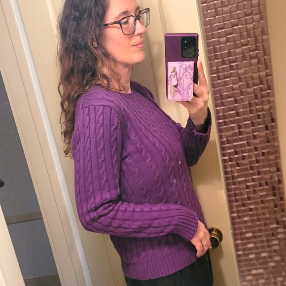LL Bean 100% cotton deep purple sweater - Picture 3 of 4